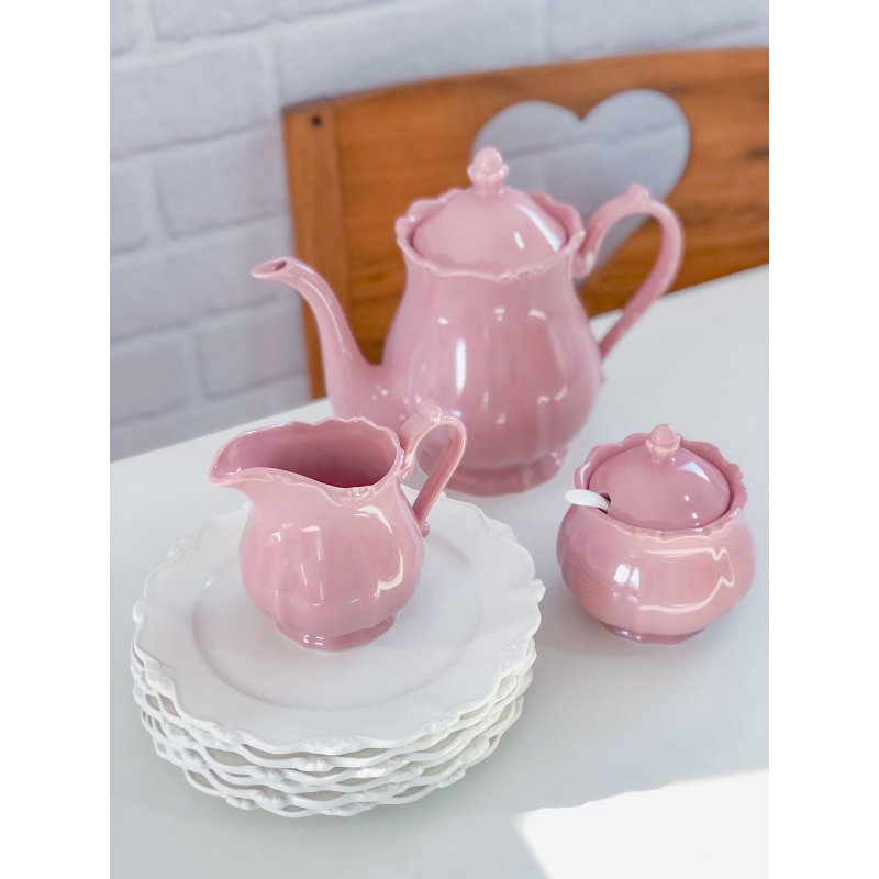 Jogo de Chá com Bule e Xícara de Porcelana - 3 Peças Branco e Rosa  Casambiente Cupcake TEA004 - Acessórios para Servir - Magazine Luiza